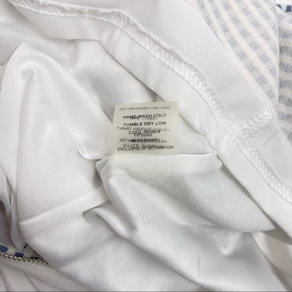 Sleeveless Skater Mini Dress Textured Check Print Blue White Spring Summer Small - Picture 9 of 9